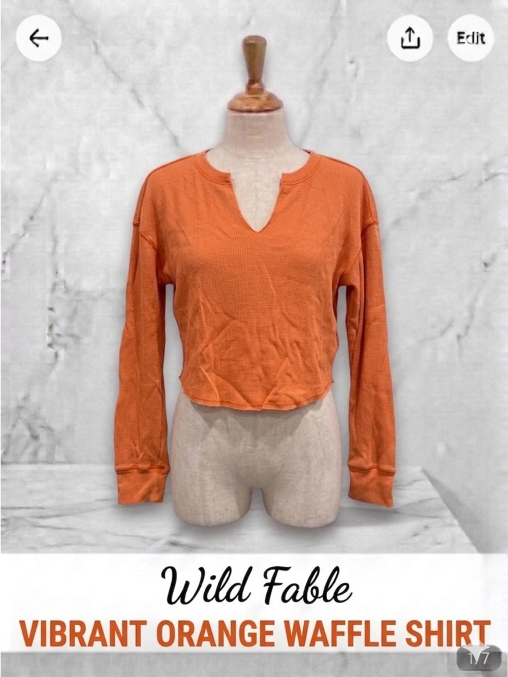 Wild Fable Vibrant Orange Long Sleeve Waffle pattern Top Size S EUC